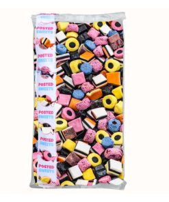 1kg bulk bag of Posted Sweets liquorice allsorts with assorted layered liquorice sweets